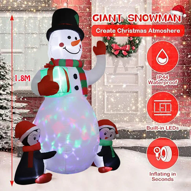 1.8m Christmas Inflatable Decoration - Snowman and Penguin with Built-in LED Lights, Ideal for Indoor/Outdoor New Year Party and Garden Decor