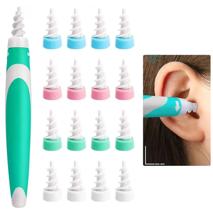 Ear Wax Remover Tool - Ear Cleaner with Soft Silicone & 16 Replacement Tips - Easy Grab and Extract Earwax