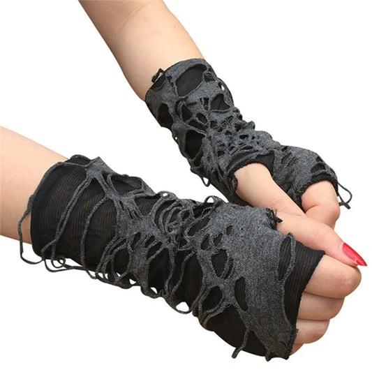 Unisex Gothic Black Fingerless Gloves - Long Festival Mittens for Men and Women, Perfect for Clubwear, Dance and Cosplay