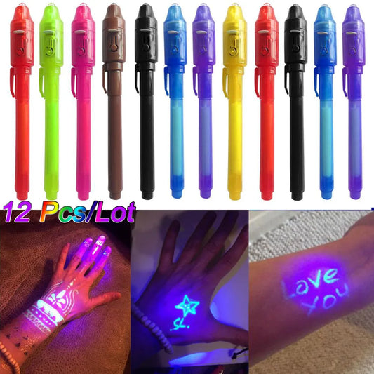 Invisible Ink Pen 12 PCS with UV Light - Spy Magic Marker for Secret Messages, Treasure Box Prizes, Kids Party Favors, Toys Gift