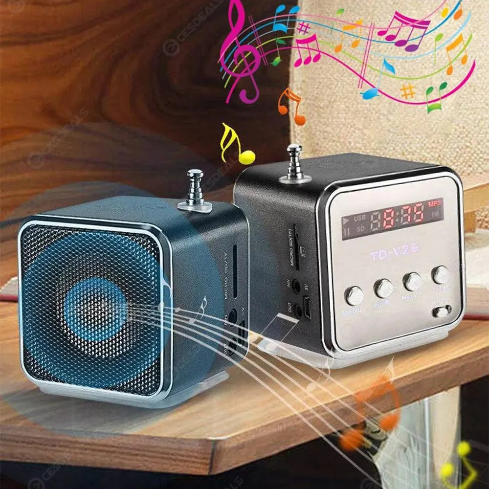 Rechargeable Portable FM Radio - Mini Bluetooth Speaker with Voice Capability, Compatible with Computer, Cell Phone and MP3 Music