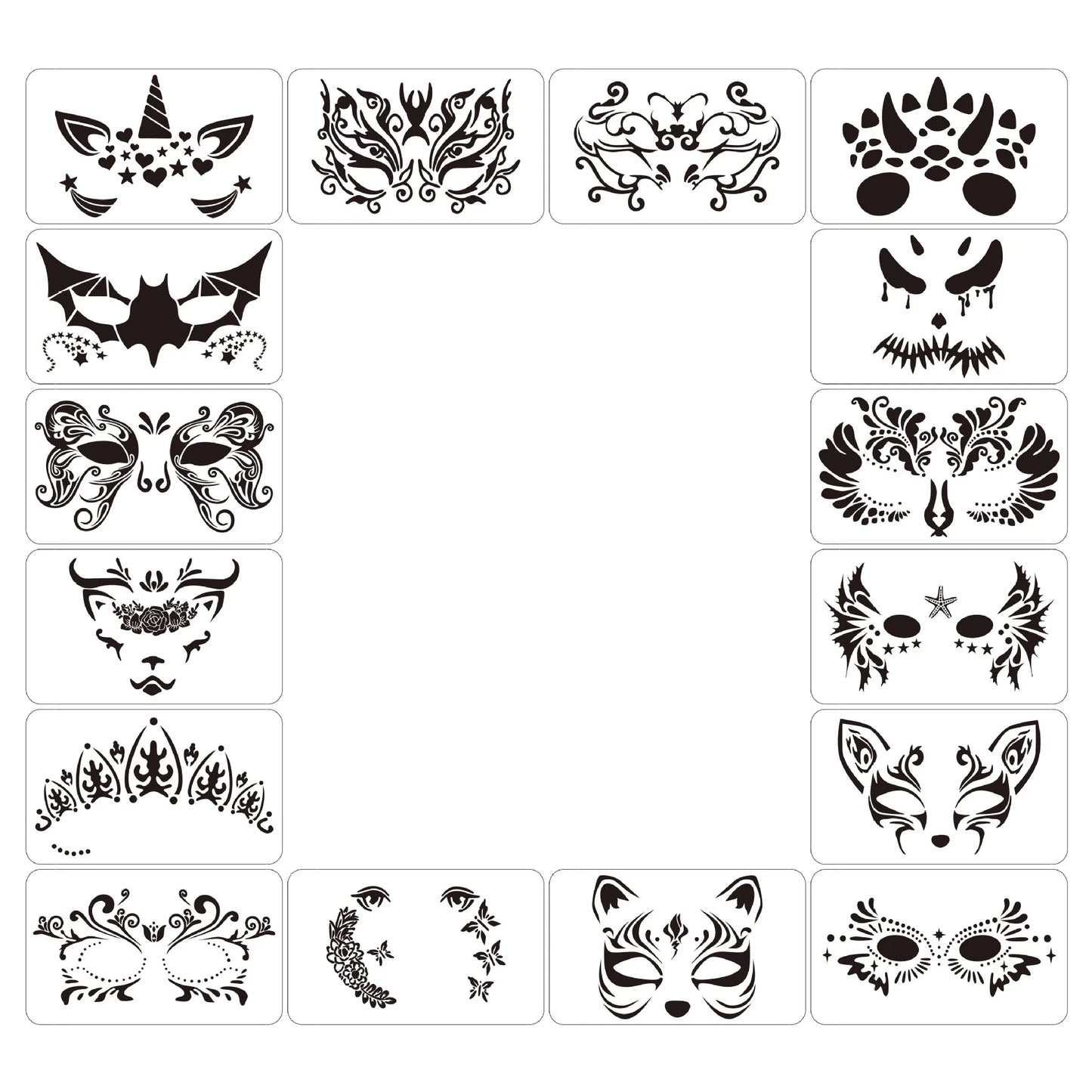 Face Skeleton Painting Stencil Mask Set: DIY Kids Graffiti Hand Painting Aids, Tattoo Stencils for Stage Party Holiday Makeup