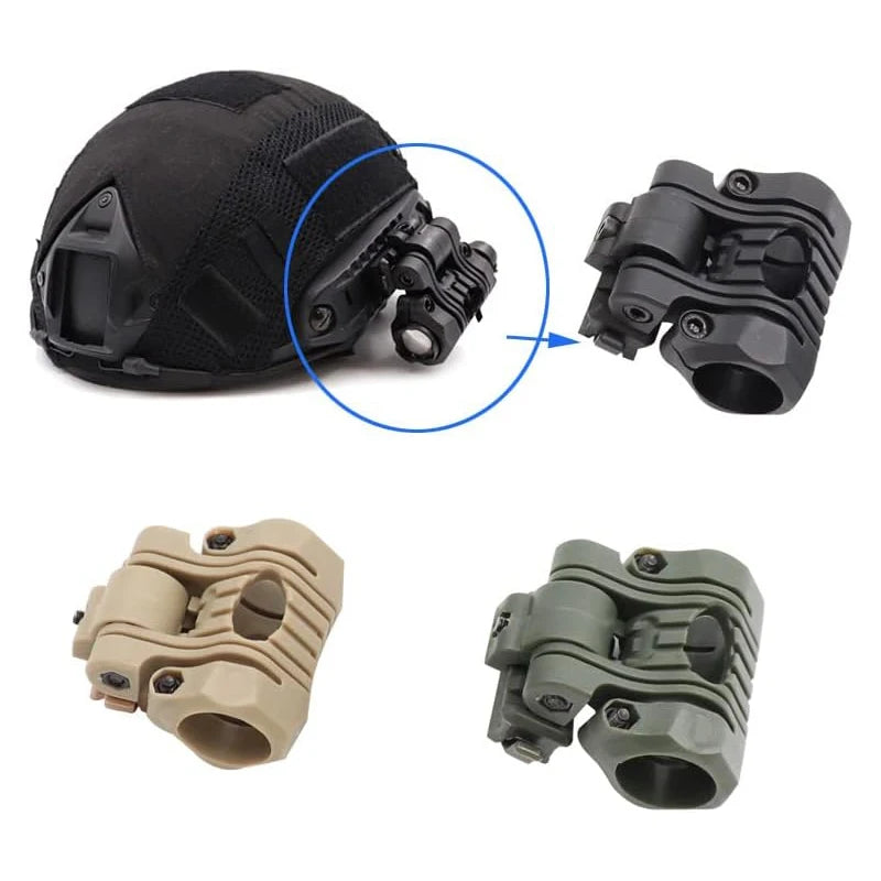 BOOIU Helmet Flashlight Holder - 25mm Multi-Angle Plastic Light Clamp Mount with Wrench, Side Rail Fast Helmet Accessory