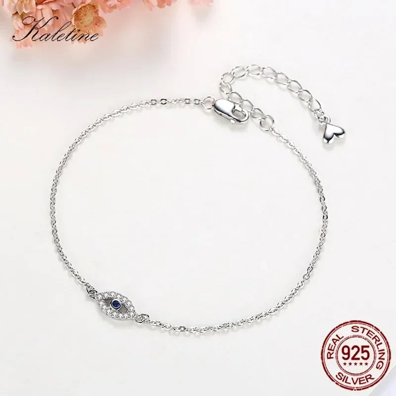 KALETINE Lucky Evil Eye Bracelet | 925 Sterling Silver with Blue Stone CZ | Adjustable Jewelry for Men & Women | KLTB099