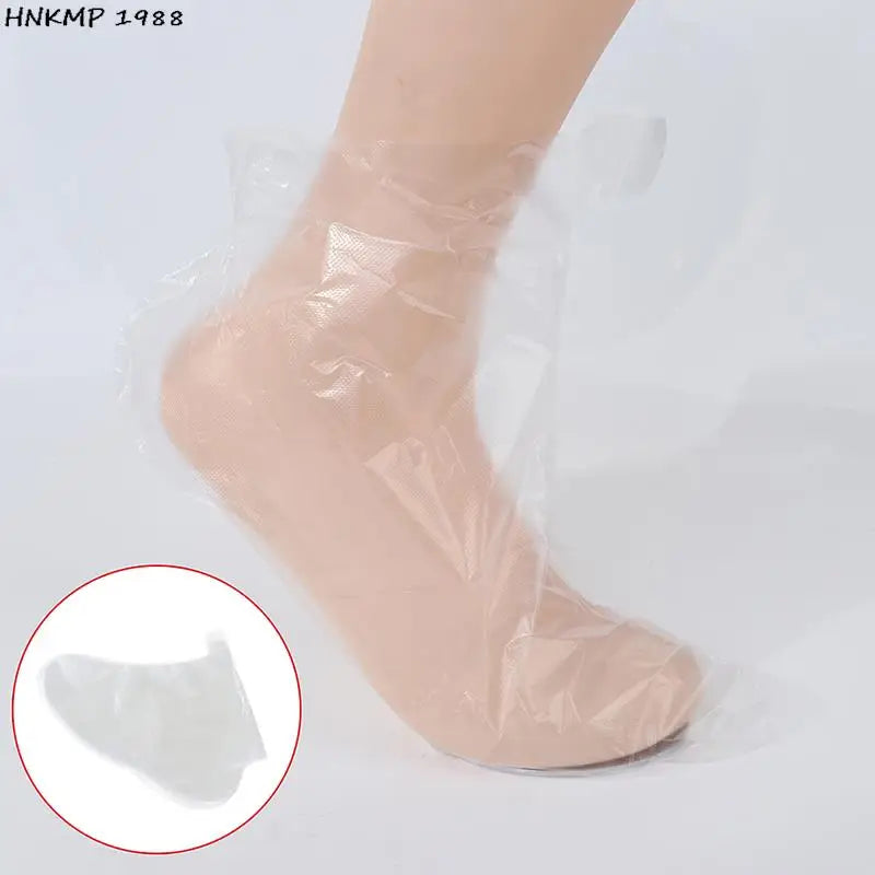 100pcs Clear Plastic Disposable Foot Covers - Universal Bath Liner Bags for Pedicure, Spa and Wax Treatments