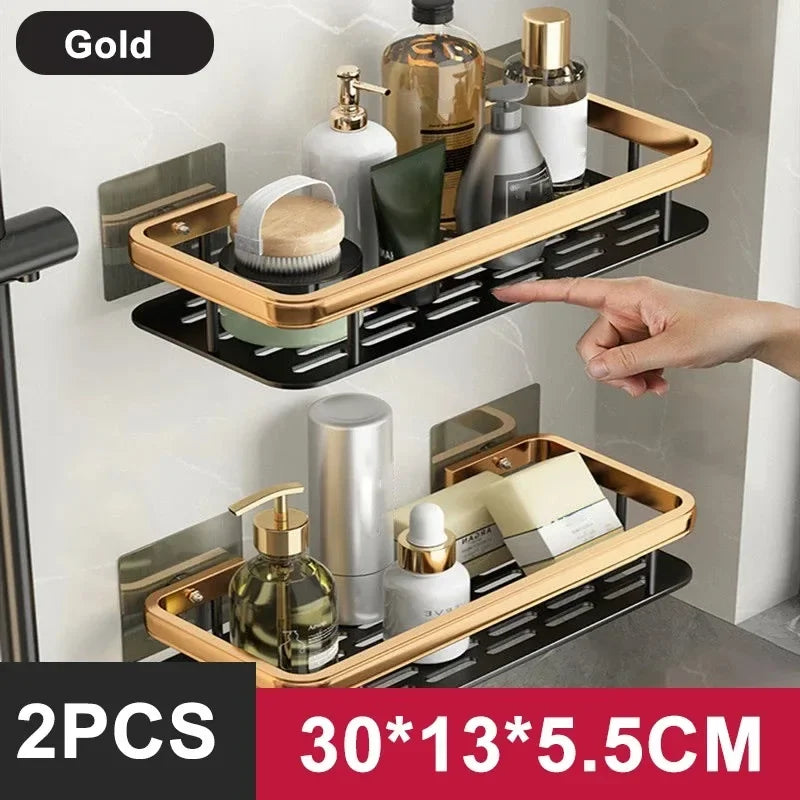 Aluminum Alloy Bathroom Shelf - No-Drill Kitchen and Shower Storage Organizer for Shampoo and Accessories