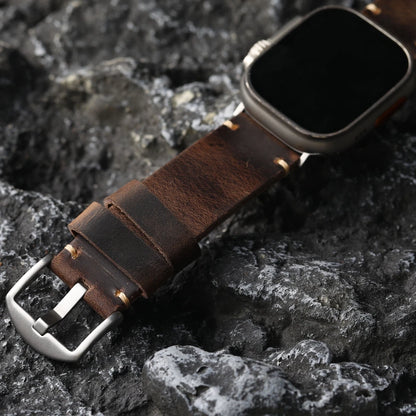 Handmade Top Layer Cowhide Strap – Retro Style for iWatch Apple Watch Ultra 2 (49MM, 45MM, 44MM, 42MM), Thickened Brown Leather Chain for Men