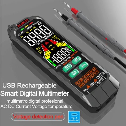 USB Charge Smart Digital Multimeter - Professional AC/DC Current & Voltage Detector Pen | Capacitance, Temperature, Auto Range Tester