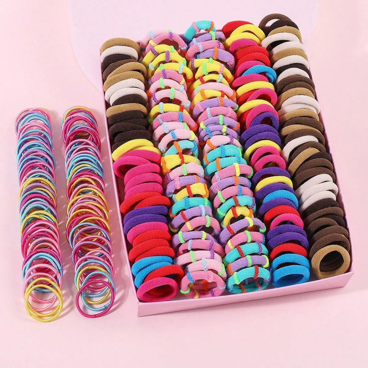 250/300Pcs Girls Colorful Hair Bands Set: Nylon Elastic Rubber Ponytail Holder Scrunchies for Children - Kids Hair Accessories