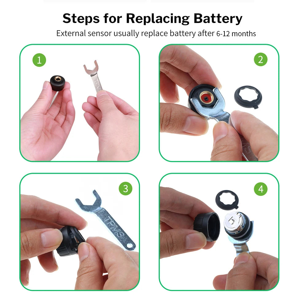 Car Solar Power TPMS: Digital Tire Pressure Alarm with 4 External Sensors | Auto Warning Monitoring System