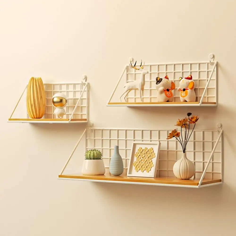 Wall-Mounted Wood Shelves – No-Drill Hanging Storage Rack for Living Room and  Bedroom Decor, Organizer for Baskets