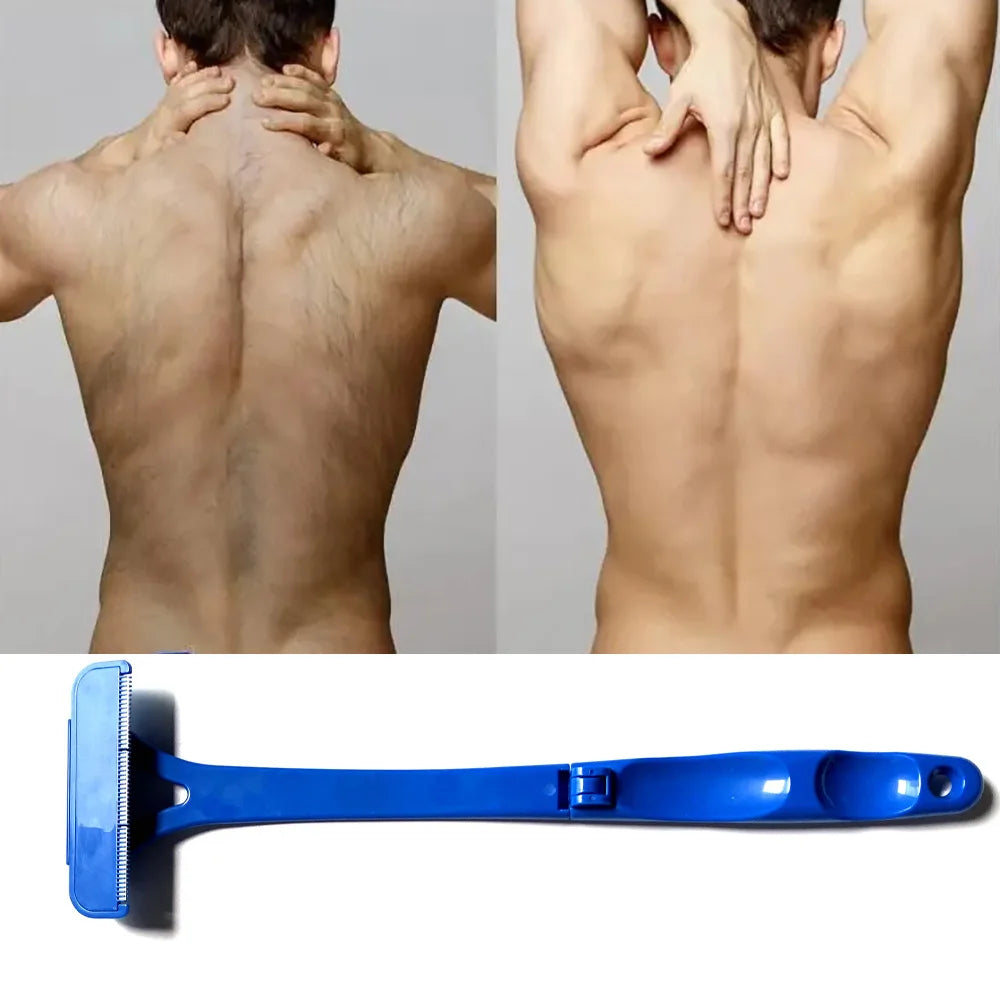 Men's Back Shaver – Foldable Long Handle Hair Trimmer – Body and Leg Hair Removal Safety Razor Tool