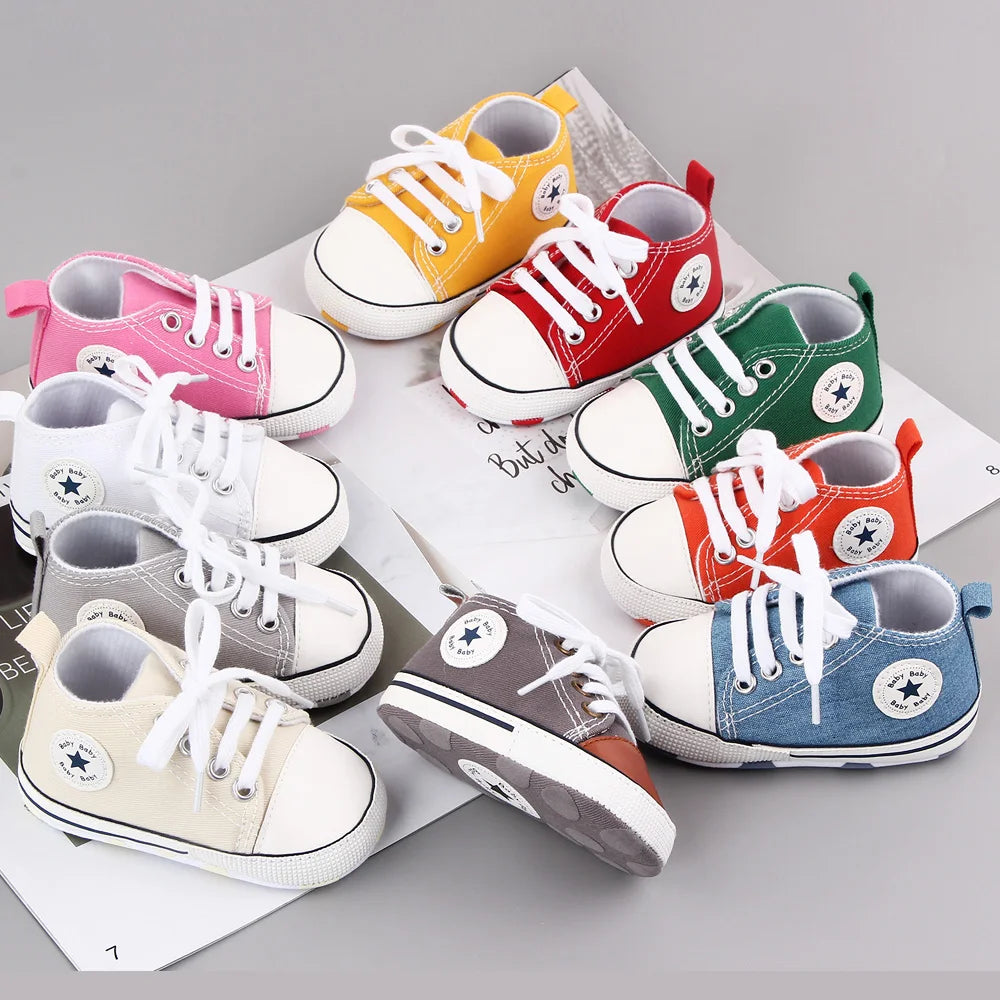 New Baby Classic Canvas Sneakers - Boys and Girls First Walker Toddler Shoes, Soft Sole Non-Slip Walking Shoes D2486