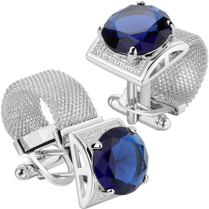 HAWSON Luxury Silver Crystal Cufflinks for Men - Elegant French Shirt Accessories for Wedding and Business