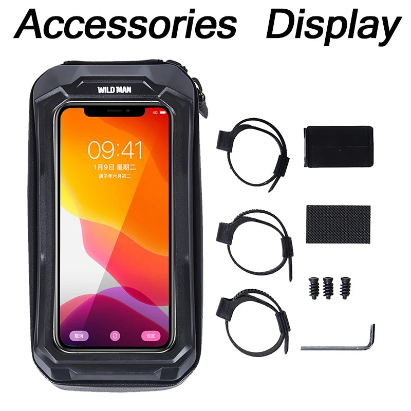 WILD MAN Mountain Bike Bag: Front Handlebar Rainproof Mobile Phone Case - Bicycle Top Tube Bag for Cycling Accessories