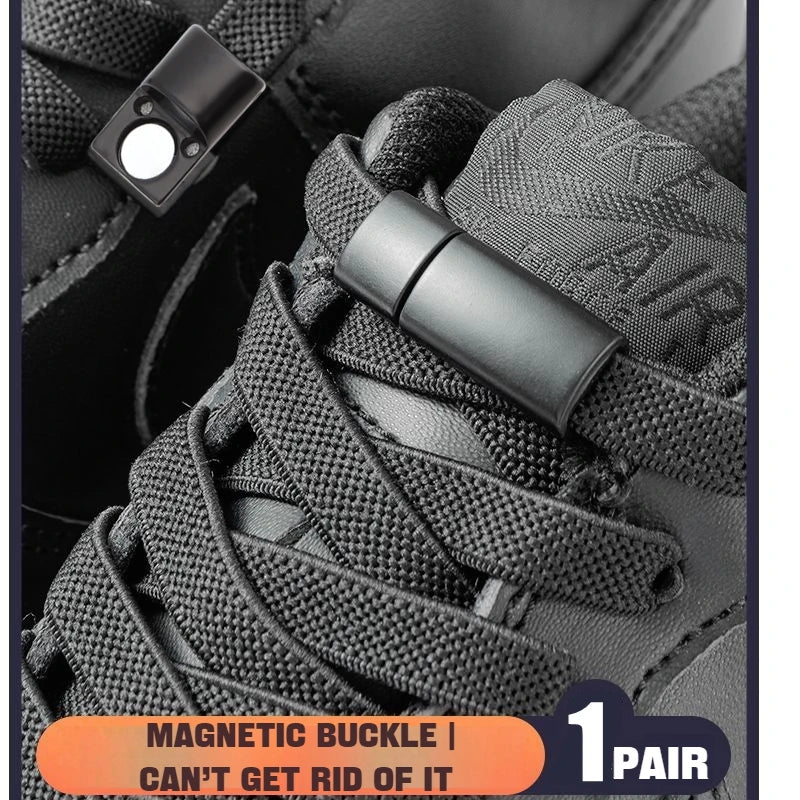 Magnetic Lock Shoelaces - 1 Pair of Flat Elastic No-Tie Laces for Sneakers and Boots - Convenient Rubber Bands Shoe Accessories