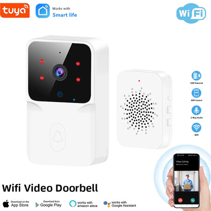 WiFi Video Doorbell with PIR Motion Detection - Tuya Wireless HD Camera IR Alarm Security Smart Home Door Bell, WiFi Intercom for Home