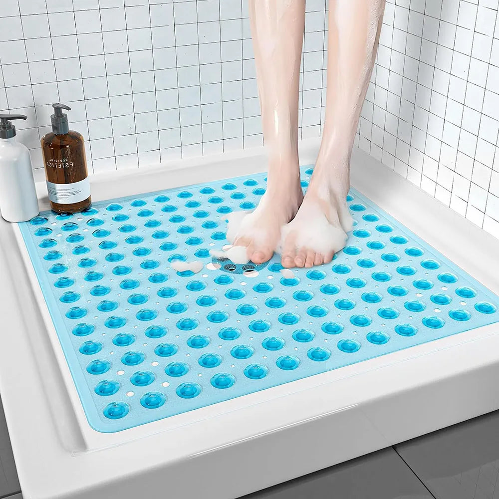 Square PVC Bubble Shower Mat with Suction Cups - Non-Slip Bath Mat for Floor Safety