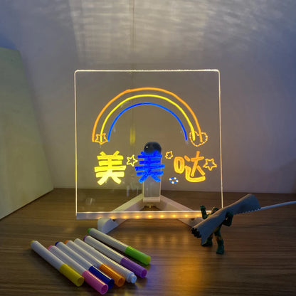 Personalized LED Lamp with Acrylic Message Board - Erasable USB Drawing Board, Bedroom Night Light, Birthday Gift for Kids