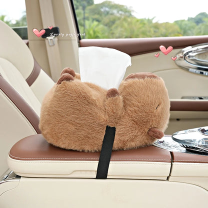 Capybara Plush Car Tissue Box: Backseat Hanging Tissue Bag Holder for Auto Interior Decoration | Cute Car Accessories