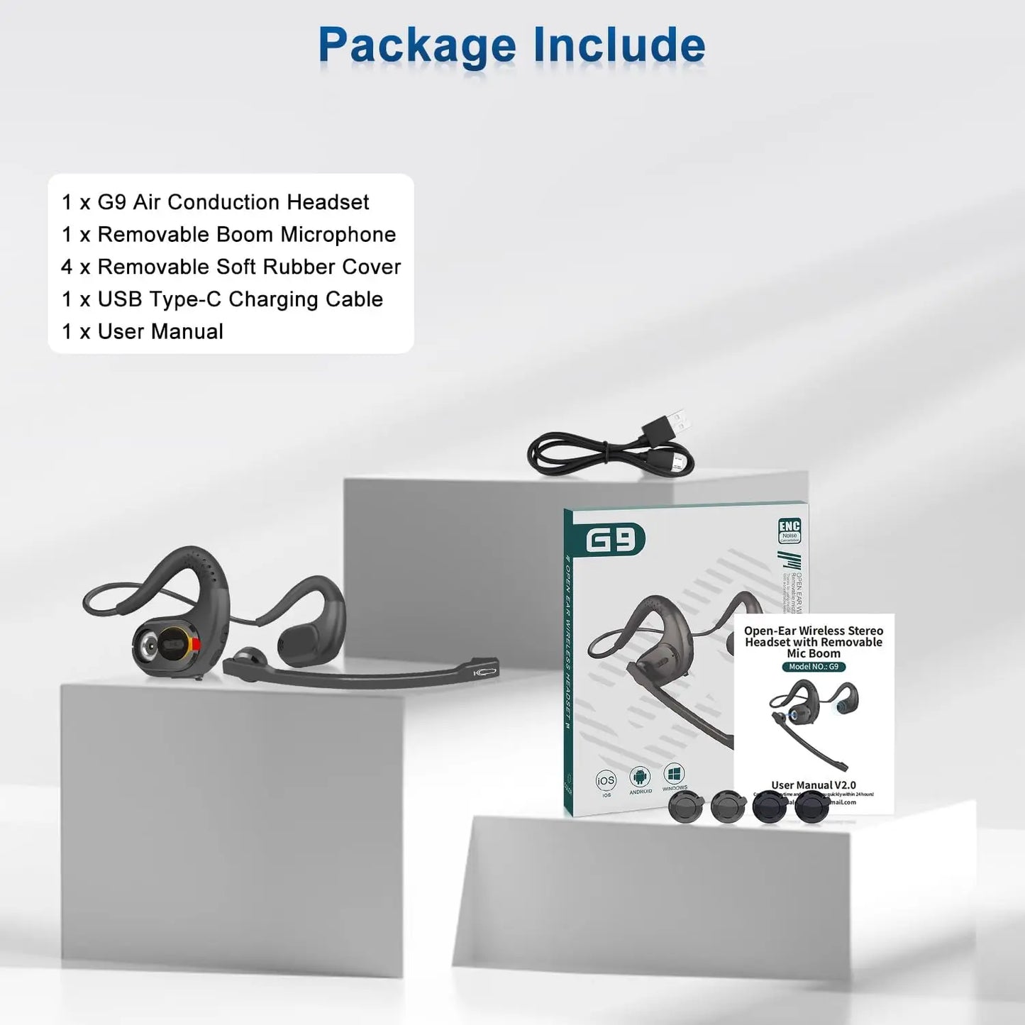 Open Ear Trucker Headphones with Detachable Microphone - Wireless Bluetooth Headsets for Business Office and Cell Phones