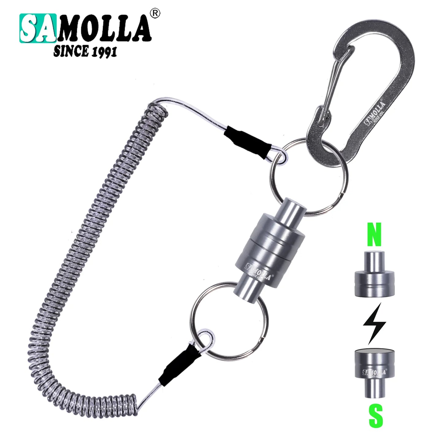 Magnetic Net Release Holder with Coiled Lanyard - Fly Fishing Tool with Strong Magnet & Carabiner Fast Buckle - Anti-Drop Rope Accessories