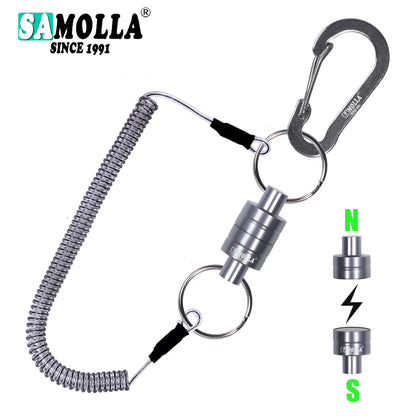 Magnetic Net Release Holder with Coiled Lanyard - Fly Fishing Tool with Strong Magnet & Carabiner Fast Buckle - Anti-Drop Rope Accessories