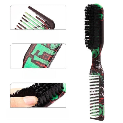 Double-Sided Beard Styling Comb – Printed Pattern Brush for Professional Shave and Hair Removal for Men