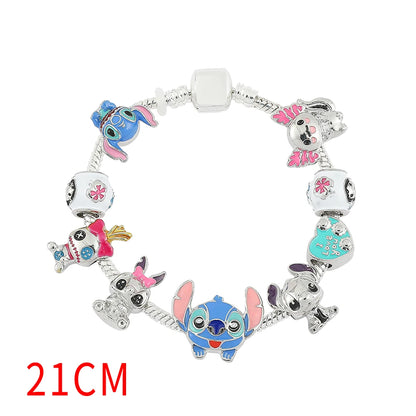 Disney Stitch Inspired Jewelry - Lilo & Stitch Cartoon Bracelet with DIY Pendant and Crystal Beads, Bangle for Women, Ideal Gift