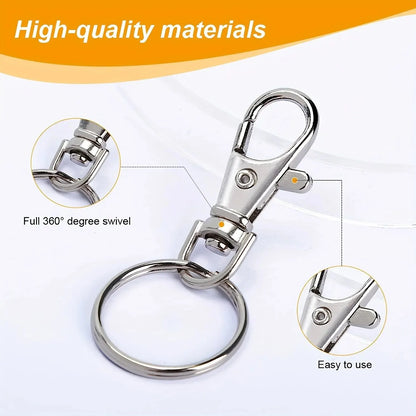 50PCS Swivel Snap Hooks with Key Rings: Premium Metal Lobster Claw Clasps in Assorted Sizes - Large, Medium, Small