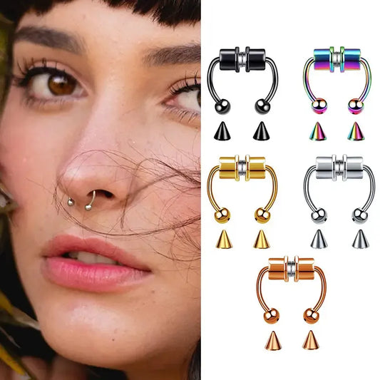 Non-Piercing Magnetic Septum Nose Ring Set - Stainless Steel Hoop for Women, Reusable Fake Nose Jewelry (1-3Pcs)