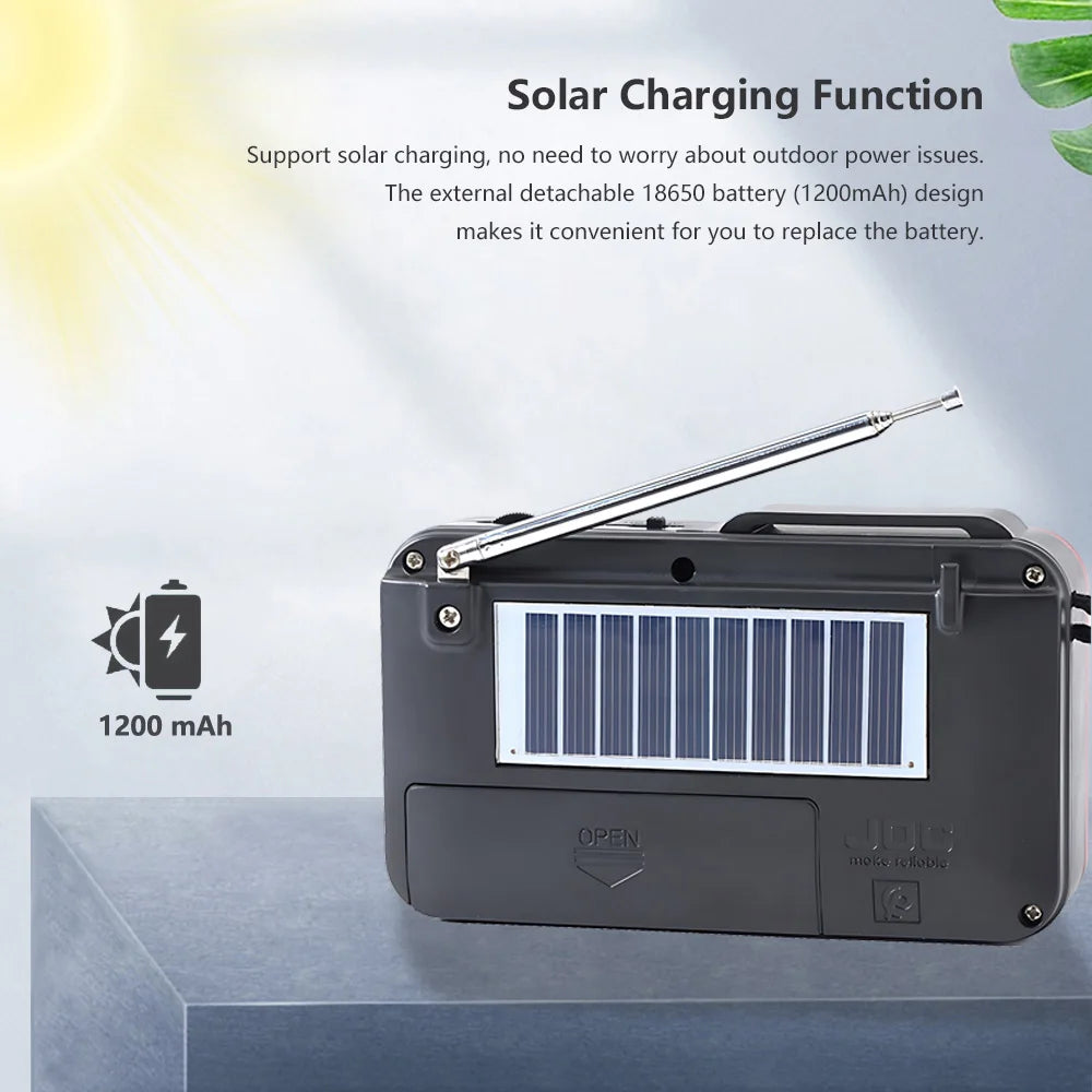 Rechargeable Mini Solar FM Radio and Bluetooth Speaker - Portable Wireless Music Player with USB, TF Card Support and FM Receiver