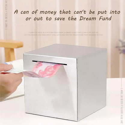 Stainless Steel Piggy Bank - Large-Capacity Coin Box with 'Only In, No Export' Design for Kids' Money Savings