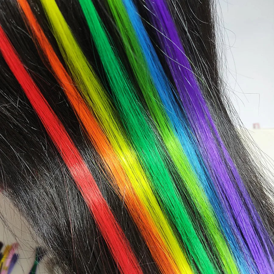 Rainbow Synthetic Hair Extensions: Colored Kanekalon I-Tip Keratin Fusion for Hair Strands, Pieces, and Extensions