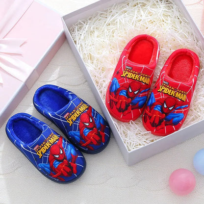 Cartoon Printed Spider-Man Cotton Slippers for Kids | Fashionable Warm Indoor Shoes for Boys | Autumn and Winter Style