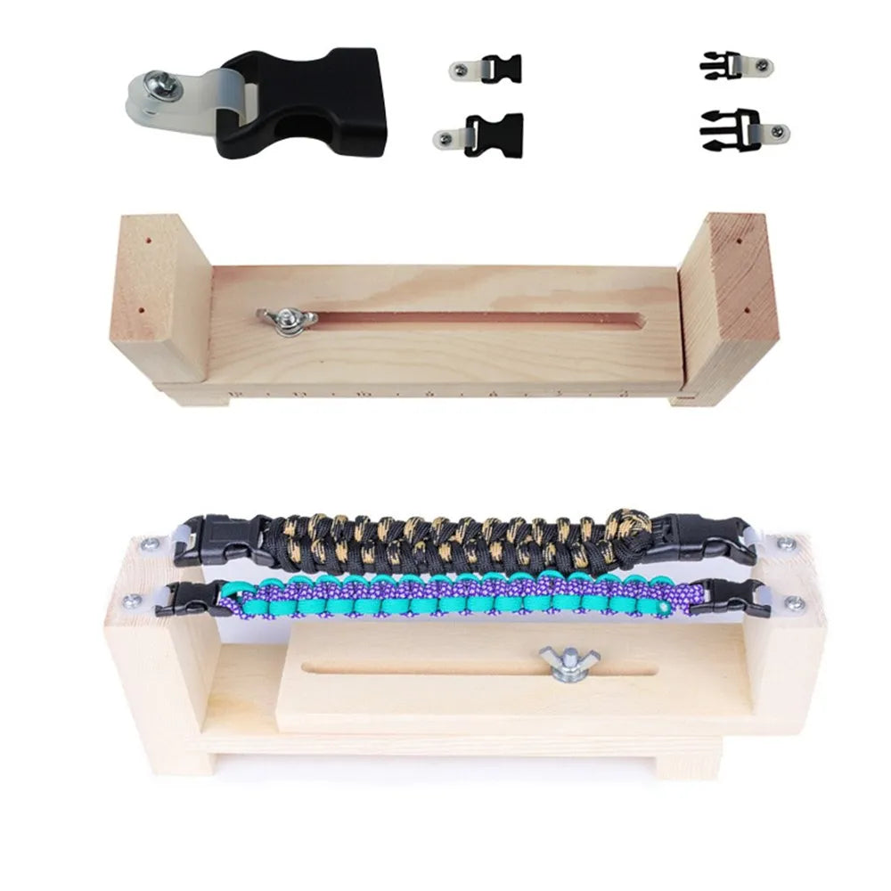 DIY Bracelet Woven Workbench - Adjustable Length Manual Wooden Paracord Jigs Set - Rope Weaving Maker Platform and Tool