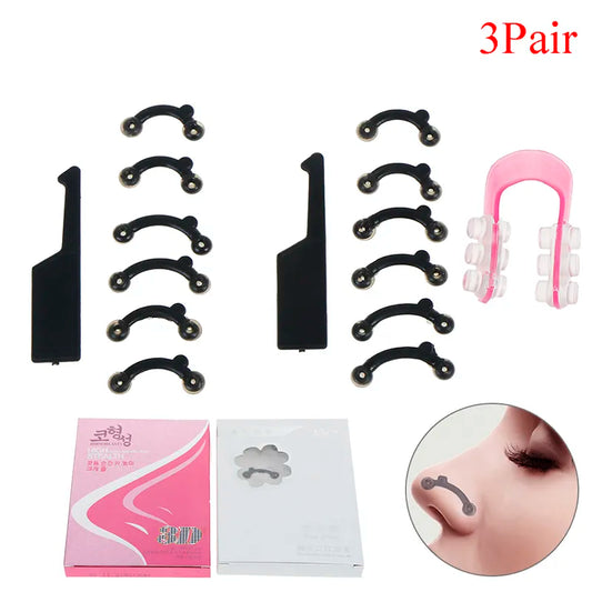 6PCS Beauty Nose Up Lifting Clip Set - 3 Sizes in 1 Nose Reshaper Massage Tool - Face Corrector Kit for No Pain Shaping