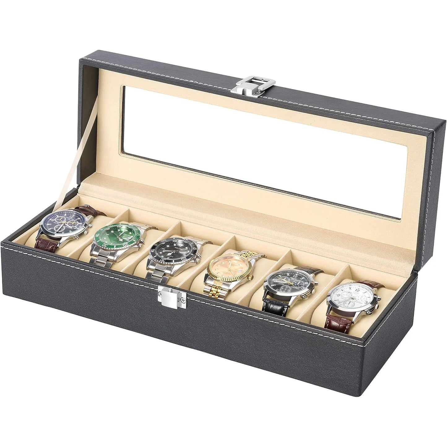 Slot Men's Watch Box - Black Display Case with Watch Bracket, Perfect for Holiday Gifts