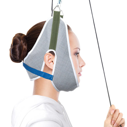 Over-Door Neck Traction Kit - Adjustable Cervical Correction Stretcher with Cushion Belt and Head Massager