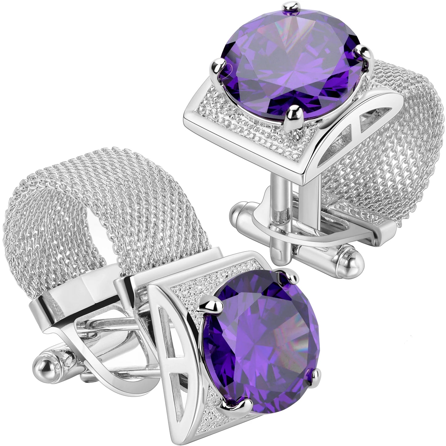 HAWSON Luxury Silver Crystal Cufflinks for Men - Elegant French Shirt Accessories for Wedding and Business