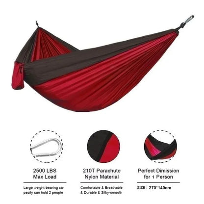 Single Person Outdoor Camping Hammock – Nylon Color Matching, High Strength Parachute Fabric – Portable Hanging Bed