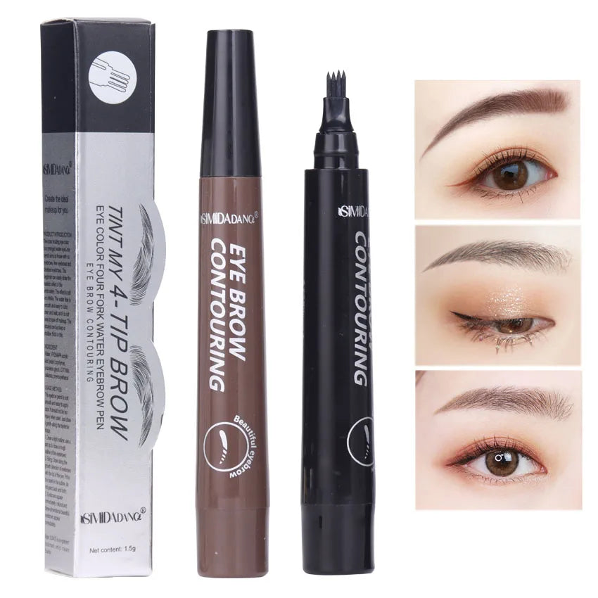 5 Colors Waterproof Eyebrow Pen - 4 Fork Tip Eyebrow Tattoo Pencil, Long Lasting Natural Dark Brown Liquid Eye Brow Cosmetic Pencil