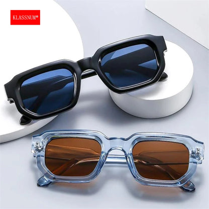 KLASSNUM Vintage Rectangle Frame Sunglasses - Fashion Retro UV400 Shades, Luxury Brand Design Eyewear for Men and Women