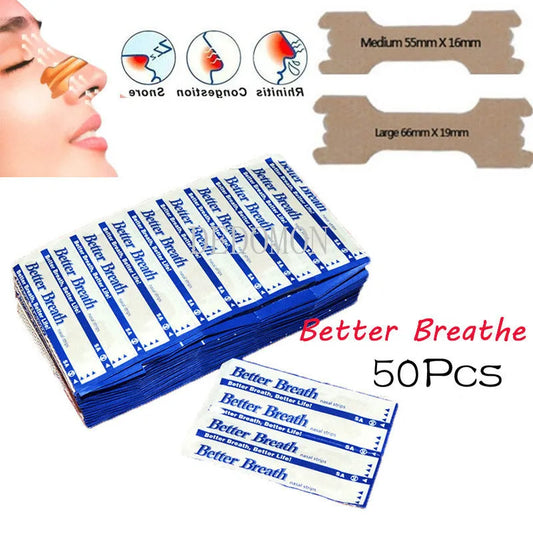 50 Pcs Breathe Nasal Strips - Stop Snoring, Anti-Snoring Strips for Easier, Better Breathing, Health Care Solution