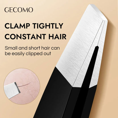 Stainless Steel Black Eyebrow Tweezer - Slant and Flat Point Beauty Tool for Eyebrow Grooming & Ingrown Hair Removal by GECOMO