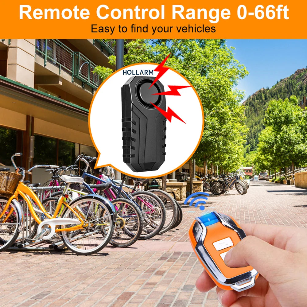 Hollarm Wireless Vibration Alarm for Bicycle and Motorcycle - IP55 Waterproof, Remote Control Anti-Theft Bike Detector System