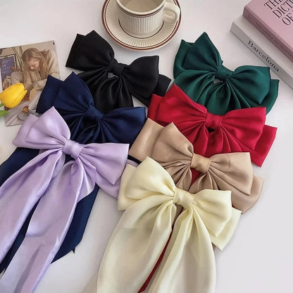 Elegant Bow Ribbon Hair Clip: Fashion Solid Satin Spring Clip - Simple Hairpin Headband for Women & Girls