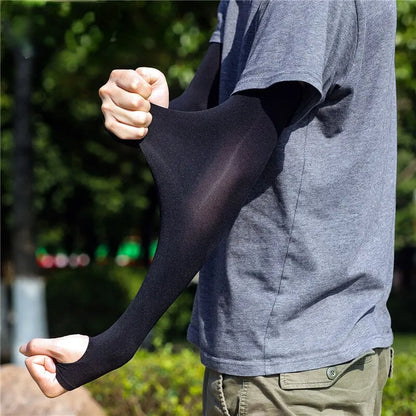 Stay Cool on Outdoor Adventures: 1 Pair Summer Finger Sleeves - High Elasticity, Fingerless Design for Outdoor Riding and Fishing, Custom Ice Silk Material