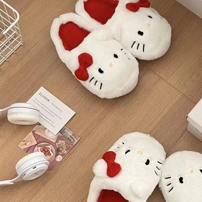 Sanrio Hello Kitty Plush Slippers - Kawaii Cute Student Autumn Winter Soft Padded Bedroom Shoes for Girls