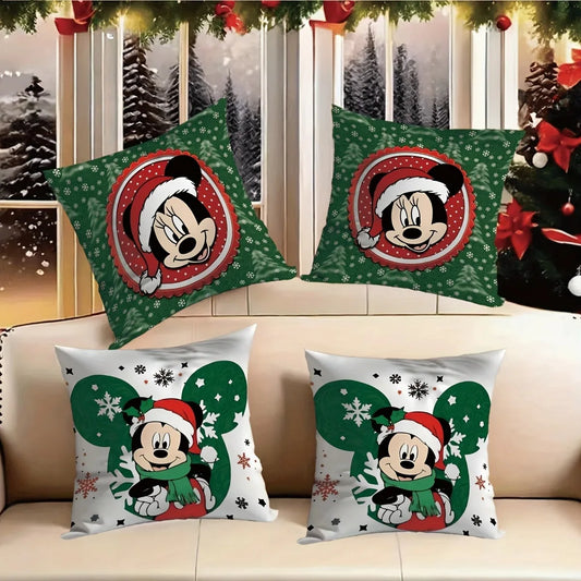 Disney Mickey Mouse Christmas Pillowcase - Festive Sofa Cushion Cover for Living Room and Home Decor